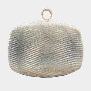 Gold Clutch Ring Rhinestone Crystal Purse Bling Formal Evening Crossbody Bag